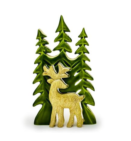 Perdido en el bosque - Ciervo en el bosque Decoración de madera 3D - 25x15cm