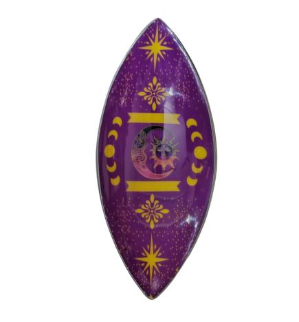 Porta Inciensos esmaltado de aluminio con fases del sol y la luna en tonos morados.