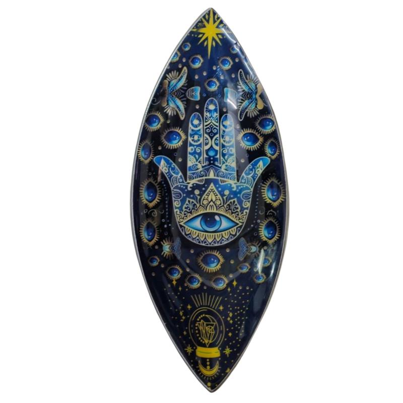 Porta Inciensos esmaltado - Aluminio - Hamsa azul