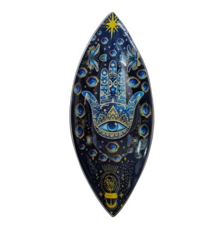 Porta Inciensos esmaltado - Aluminio - Hamsa azul