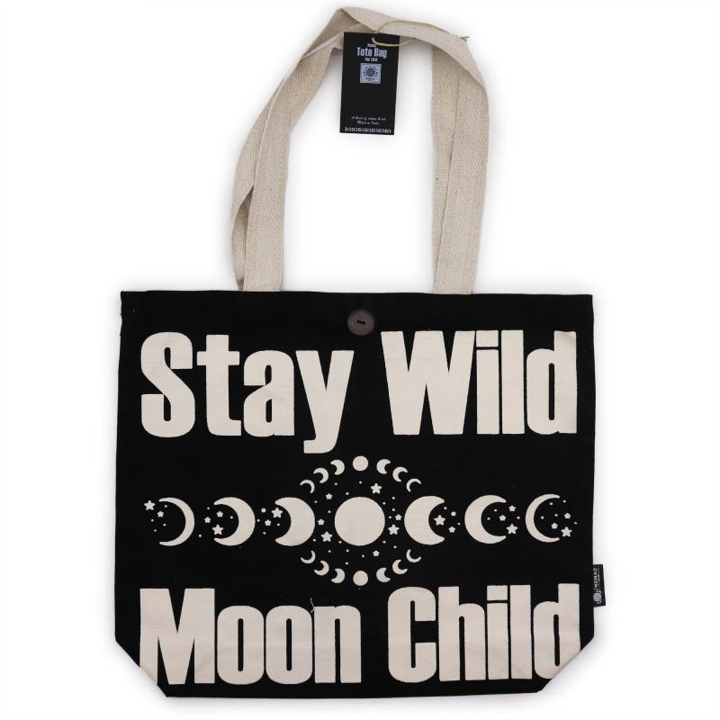Bolso Básico Icónico - Mantente salvaje, niño con ánimo - Negro natural 10 oz (36 x 43 x 10 cm)