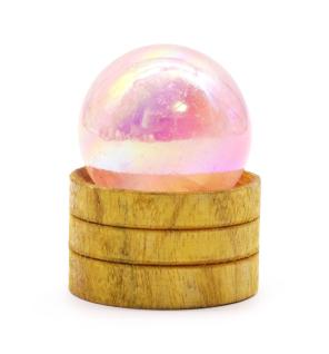 Esfera de cristal de cuarzo rosa de 40 mm con titanio y soporte