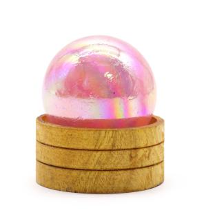 Esfera de cristal de cuarzo rosa de 50 mm con aura de titanio y soporte
