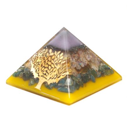 Lrg Pirámide de Orgonita Lrg 70mm - Gemas Chakra 70cm - Árbol(Base Oro)