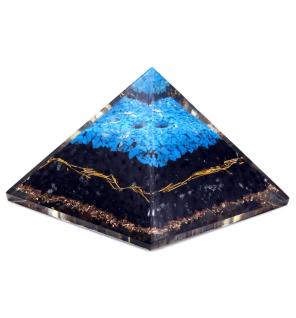 Pirámide de Orgonita Lrg 70mm - Gemas Chakra - Turquesa y Turmalina Negra - 70 mm