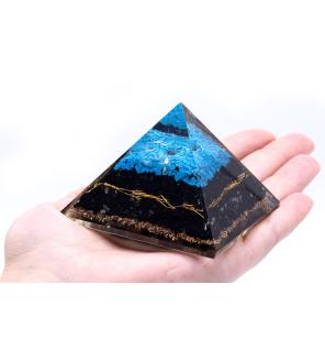 Pirámide de Orgonita Lrg 70mm - Gemas Chakra - Turquesa y Turmalina Negra - 70 mm