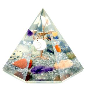Orgonite 7 sided Pyramid - Árbol de la Sabiduría de Piedras Preciosas - 90 mm