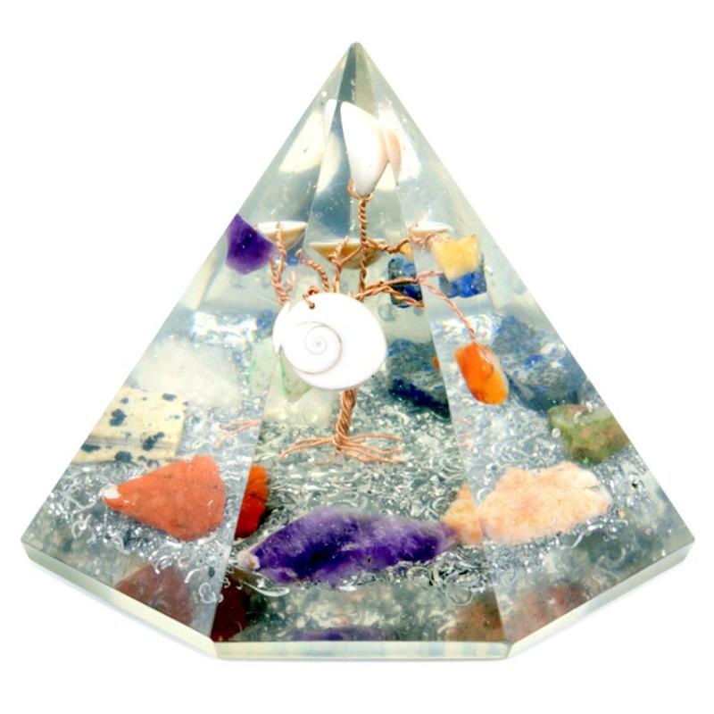 Orgonite 7 sided Pyramid - Árbol de la Sabiduría de Piedras Preciosas - 90 mm