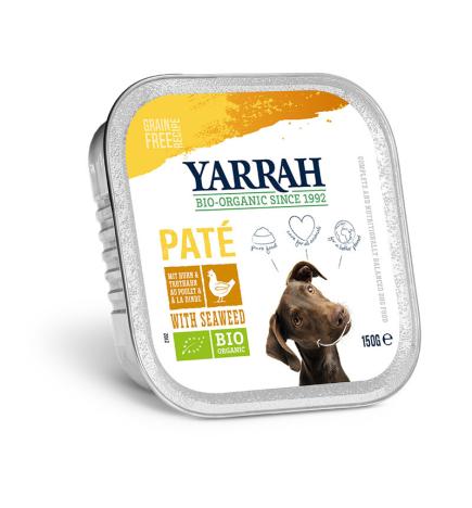 Pate para perros con pollo y algas tarrina bio 150g Yarrah