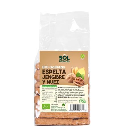 Galletas de espelta con jengibre y nueces bio 175g Sol Natural