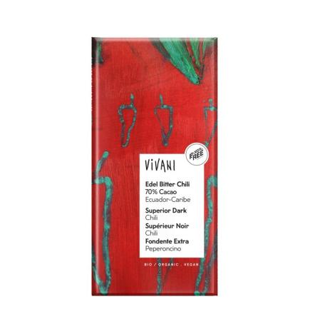 Chocolate negro superior 70% Santo Domingo con Chili bio 100g Vivani