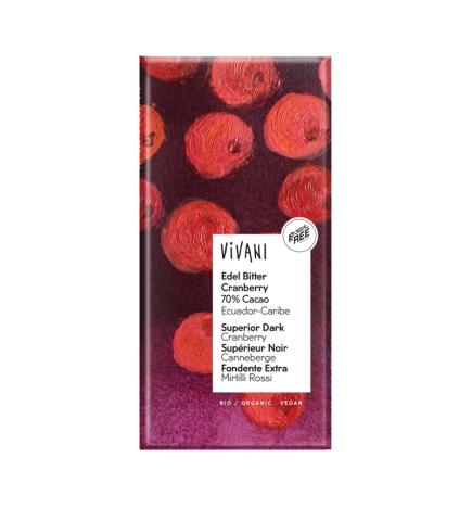 Chocolate negro 70% con Arandano rojo bio 100g Vivani