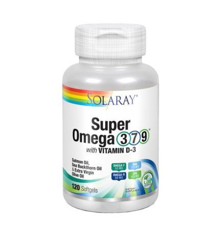 Super omega 3,7 y 9 con vitamina D-3 120 perlas Solaray