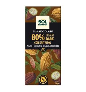 Tableta chocolate 80% con Eritritol bio 70g Sol Natural