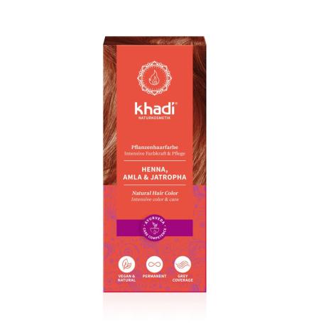 Henna natural con Amla y Jatropha Rojo 100g Khadi