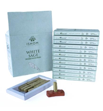 Pack of 15 Natural Incense Smudge Bricks and Burner - White Sage