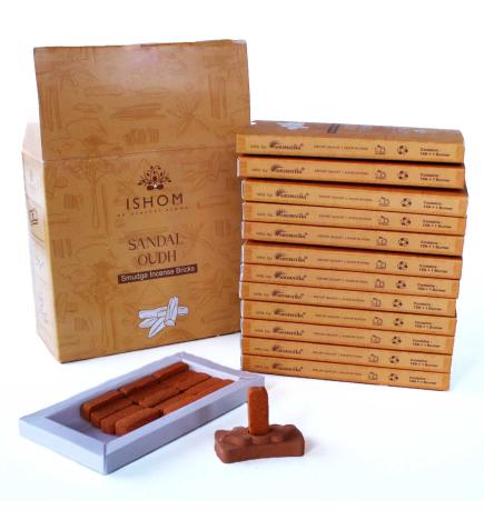 Pack of 15 Natural Incense Smudge Bricks and Burner - Sandal Wood