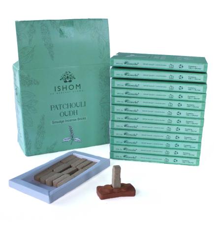 Pack of 15 Natural Incense Smudge Bricks and Burner - Patchouli Wood
