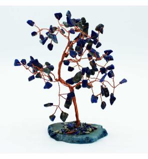 Árbol de piedras preciosas grande: Sodalita sobre base de ágata azul (100 piedras)