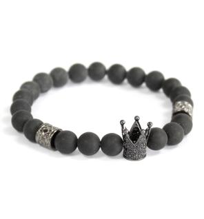 Corona de cristal / Ágata negra - Pulsera de piedras preciosas