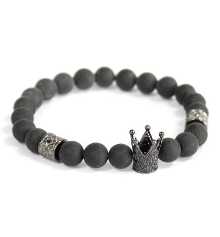 Corona de cristal / Ágata negra - Pulsera de piedras preciosas