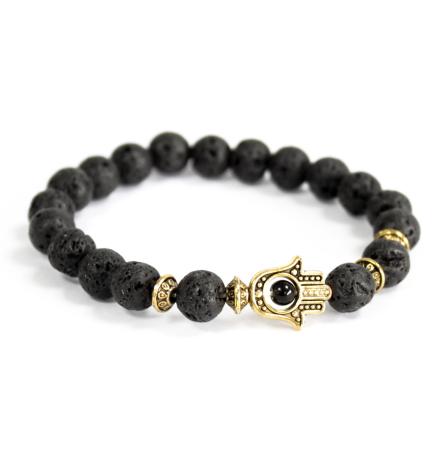 Hamsa de oro / piedra de lava - pulsera de piedras preciosas