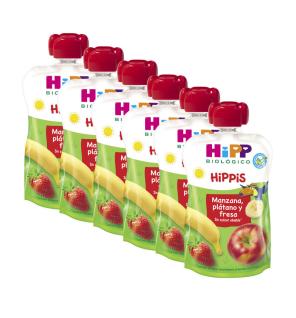 Pouches manzana platano y fresa bio 6x100g Hipp