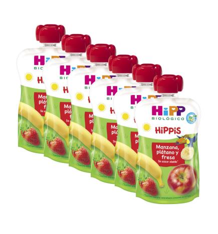 Pouches manzana platano y fresa bio 6x100g Hipp