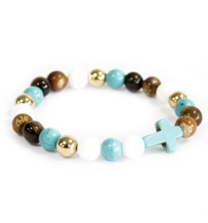 Turquoise Cross / Perlas reales - Pulsera de piedras preciosas