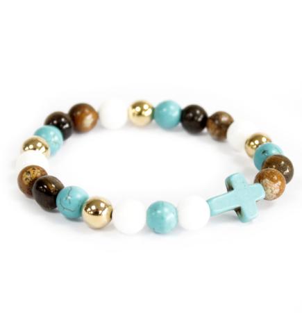 Turquoise Cross / Perlas reales - Pulsera de piedras preciosas