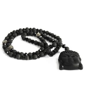 Buda / piedra negra - collar de piedras preciosas