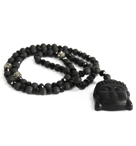 Buda / piedra negra - collar de piedras preciosas