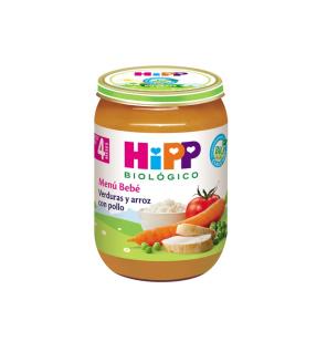 Tarrito de verduras y arroz con pollo Bio +4M 190g Hipp