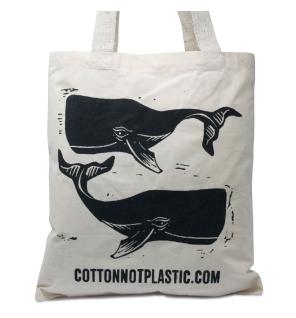 Lrg Natural 6oz Cotton Bag 38x42cm - WHALES