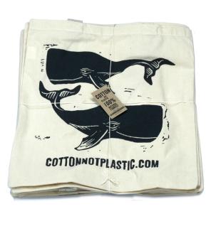 Lrg Natural 6oz Cotton Bag 38x42cm - WHALES