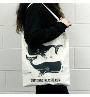 Lrg Natural 6oz Cotton Bag 38x42cm - WHALES