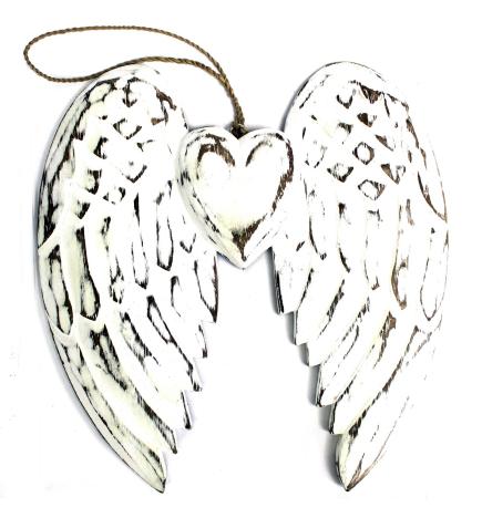 Ala de ángel doble hecha a mano y corazón - 24cm