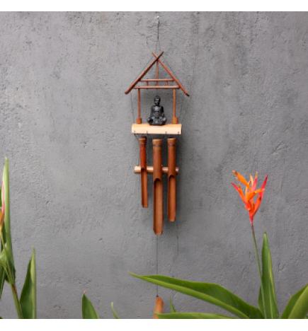Campanilla de Bambú - Acabado Natural - Buda Negro 6 Tubos