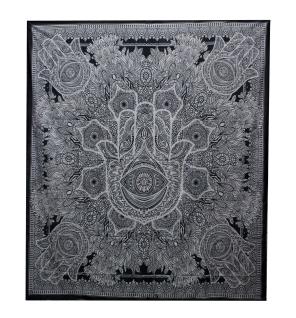 Colcha Doble Algodón B&N + Tapiz - Hamsa