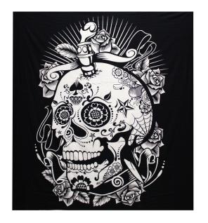 Colcha Algodón Doble B&N + Tapiz - Calavera Rosa