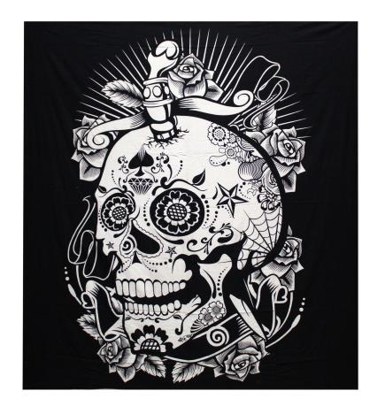 Colcha Algodón Doble B&N + Tapiz - Calavera Rosa