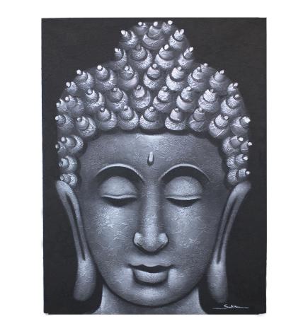 Cuadro de Buda - Detalle de Brocado en Gris