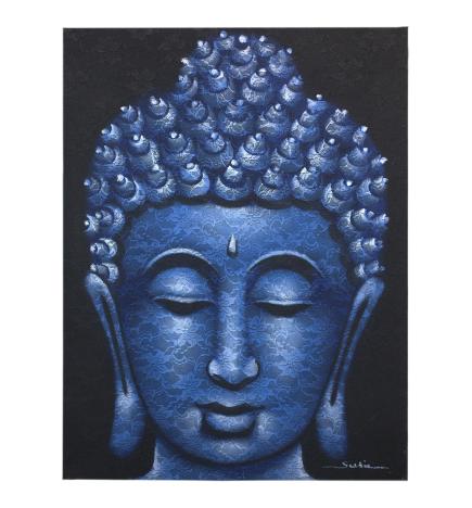 Cuadro de Buda - Detalle de Brocado en Azul