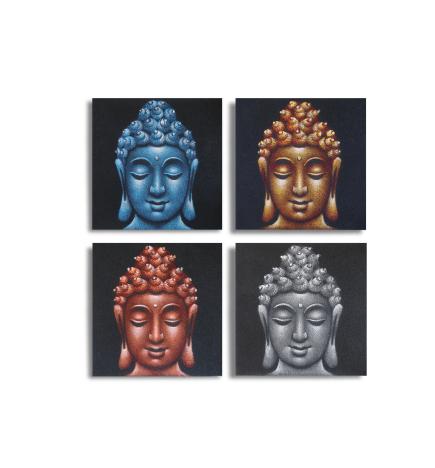 Set de 4 Detalles de Cabezas de Buda en Arena 30x30cm