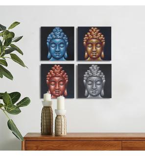 Set de 4 Detalles de Cabezas de Buda en Arena 30x30cm