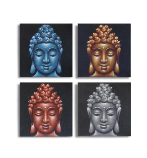 Set de 4 Detalles de Cabezas de Buda en Arena 40x40cm