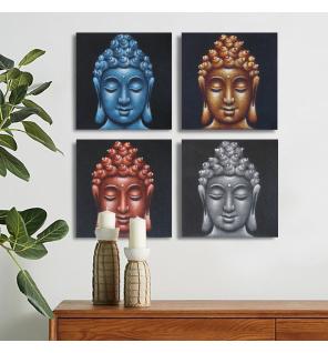 Set de 4 Detalles de Cabezas de Buda en Arena 40x40cm