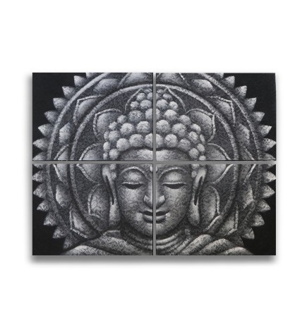 Detalle de Brocado de Mandala de Buda Gris 30x40cm x 4