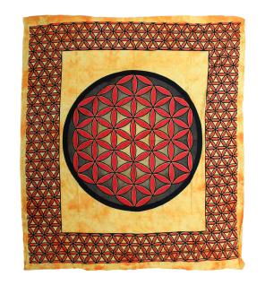 Colcha Doble de Algodón + Tapiz de Pared - Flor de la Vida - Naranja