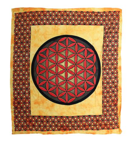 Colcha Doble de Algodón + Tapiz de Pared - Flor de la Vida - Naranja